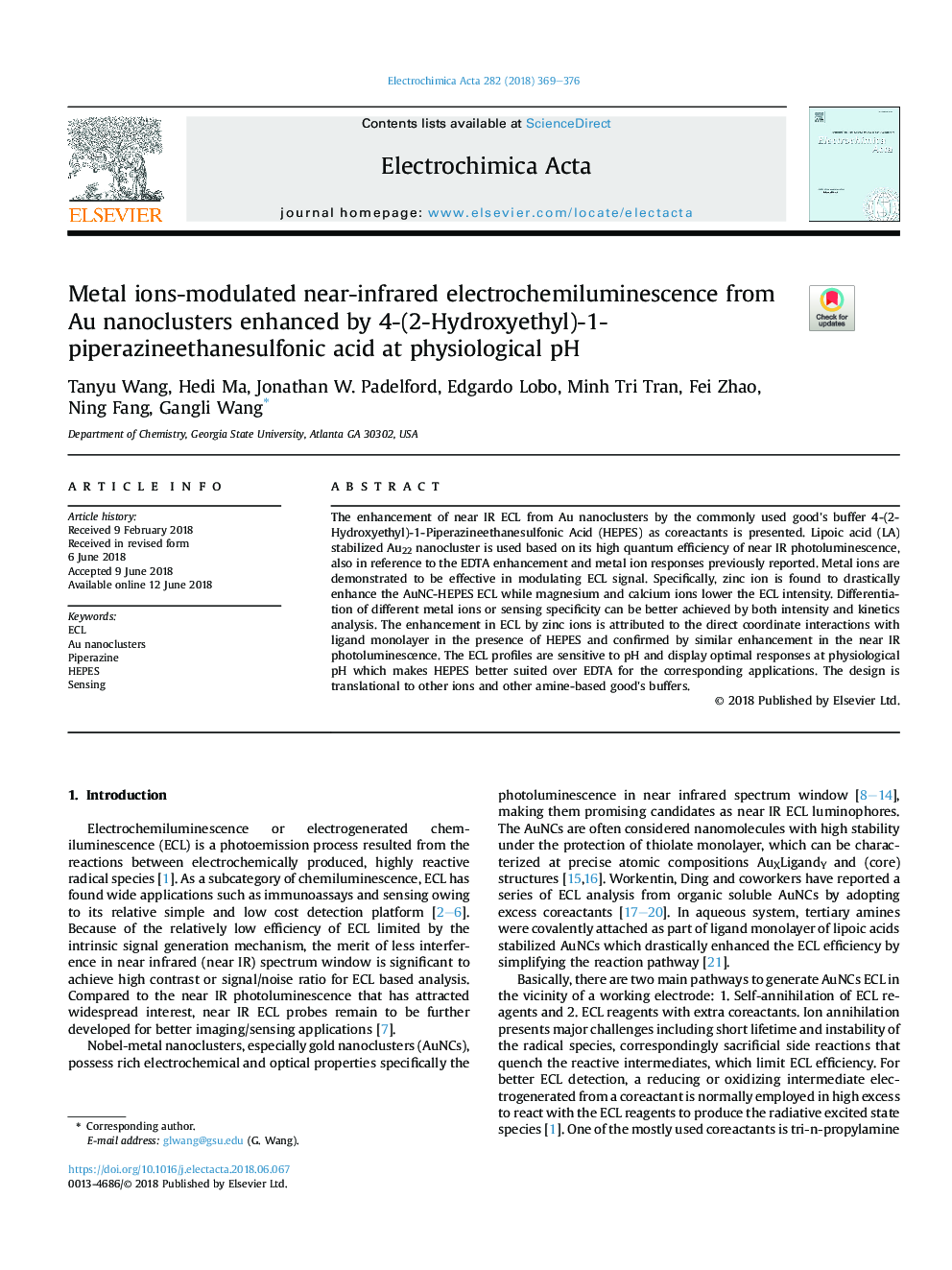 Metal ions-modulated near-infrared electrochemiluminescence from Au nanoclusters enhanced by 4-(2-Hydroxyethyl)-1-piperazineethanesulfonic acid at physiological pH