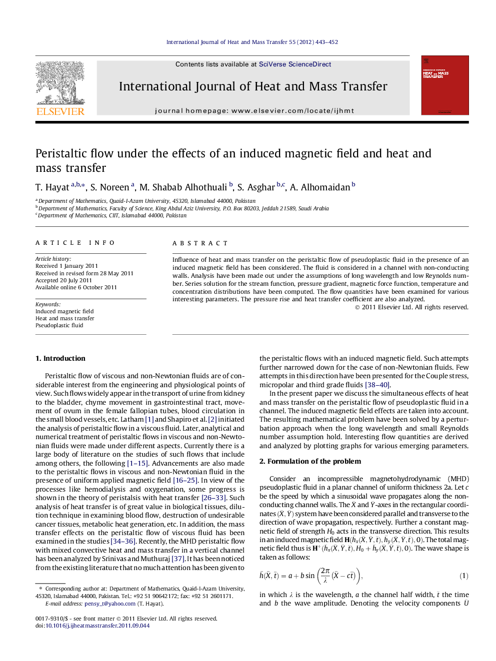 Peristaltic flow under the effects of an induced magnetic field and heat and mass transfer