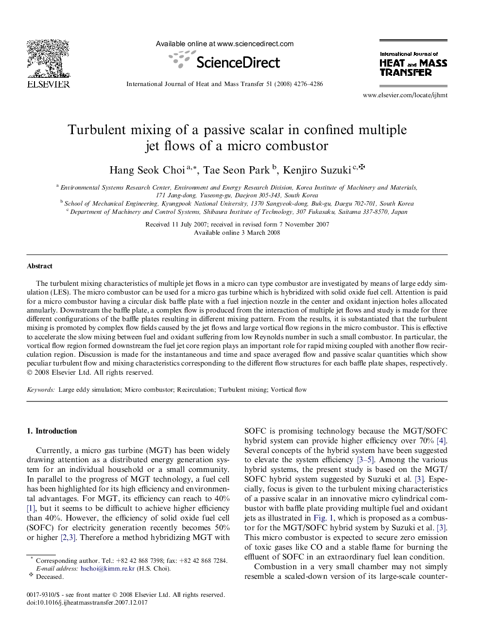 Turbulent mixing of a passive scalar in confined multiple jet flows of a micro combustor