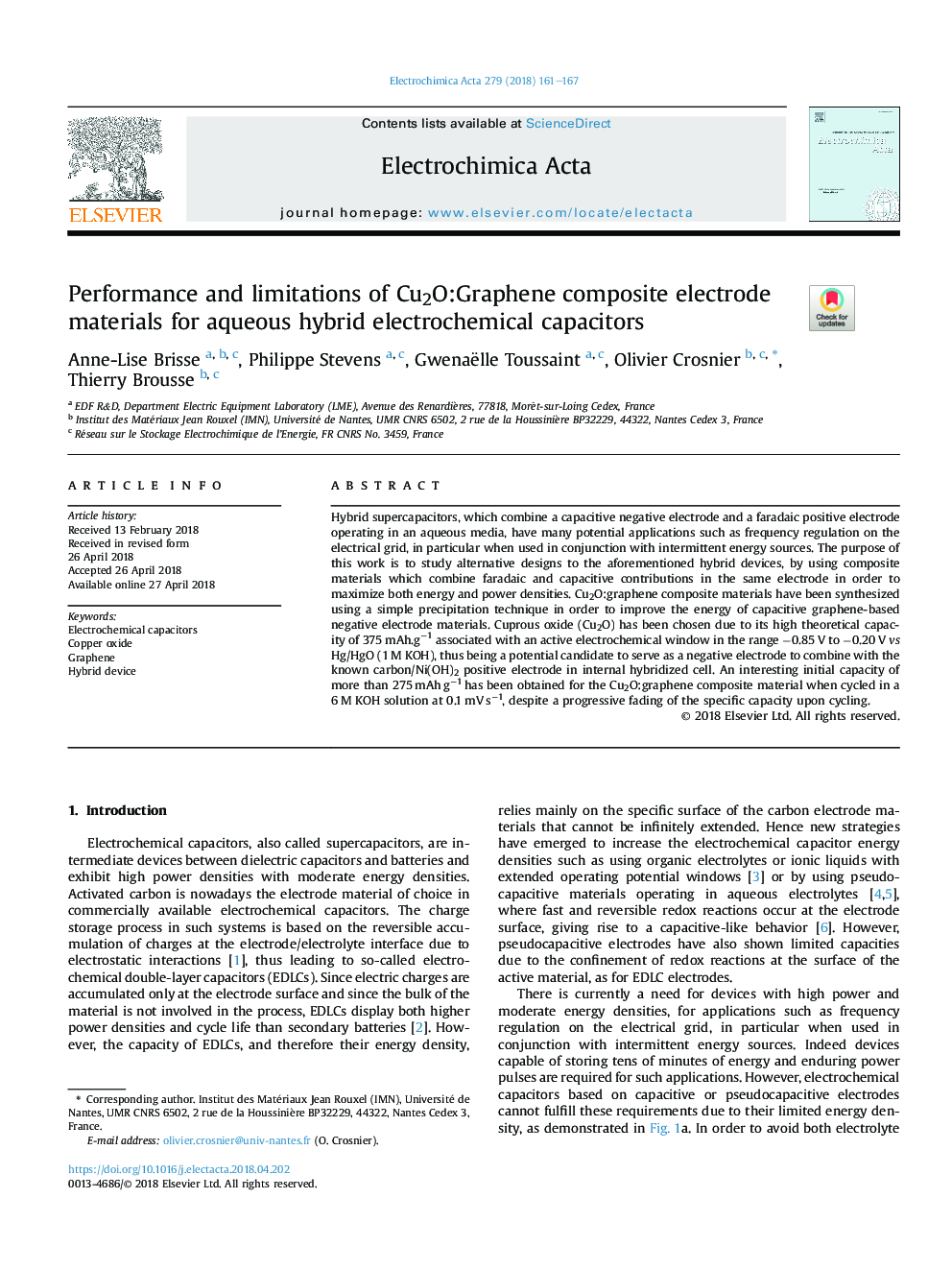 Performance and limitations of Cu2O:Graphene composite electrode materials for aqueous hybrid electrochemical capacitors