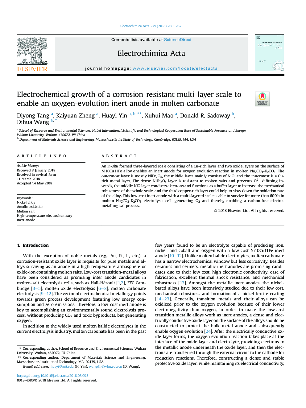 Electrochemical growth of a corrosion-resistant multi-layer scale to enable an oxygen-evolution inert anode in molten carbonate