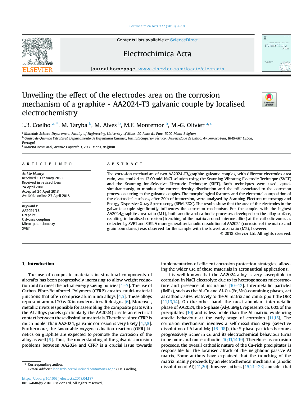 Unveiling the effect of the electrodes area on the corrosion mechanism of a graphite - AA2024-T3 galvanic couple by localised electrochemistry