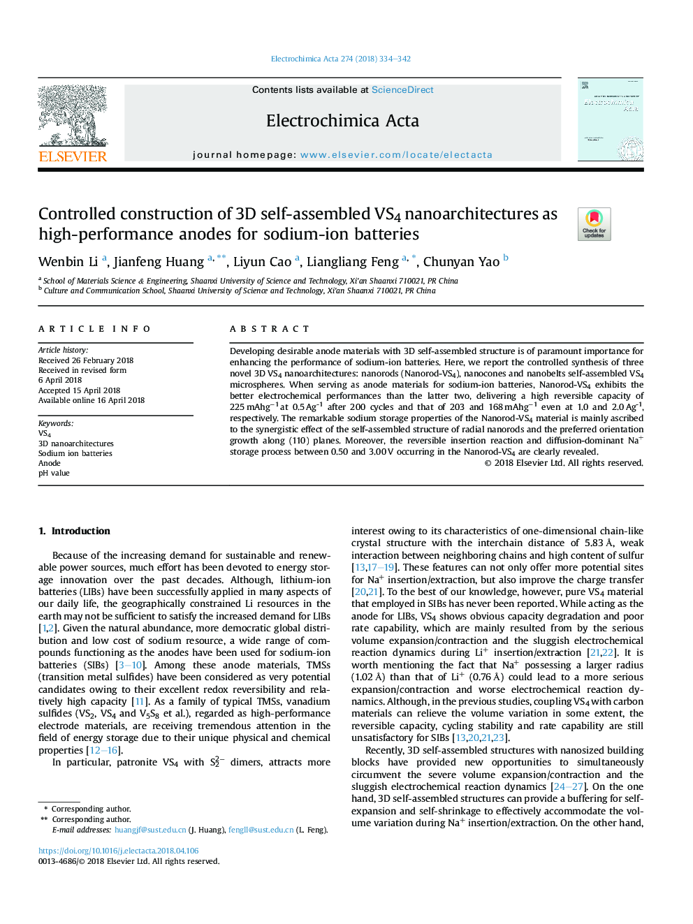 Controlled construction of 3D self-assembled VS4 nanoarchitectures as high-performance anodes for sodium-ion batteries