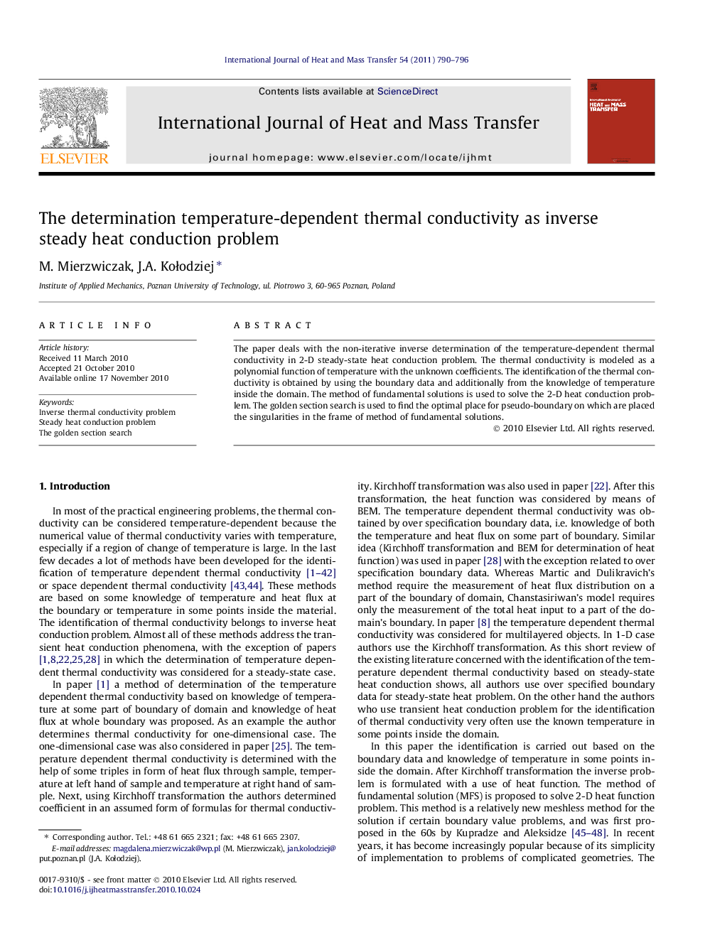 The determination temperature-dependent thermal conductivity as inverse steady heat conduction problem