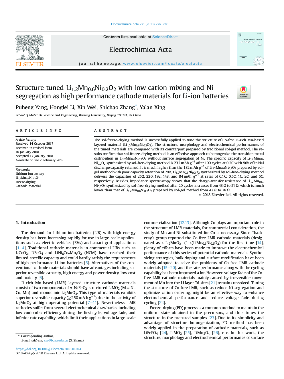 Structure tuned Li1.2Mn0.6Ni0.2O2 with low cation mixing and Ni segregation as high performance cathode materials for Li-ion batteries