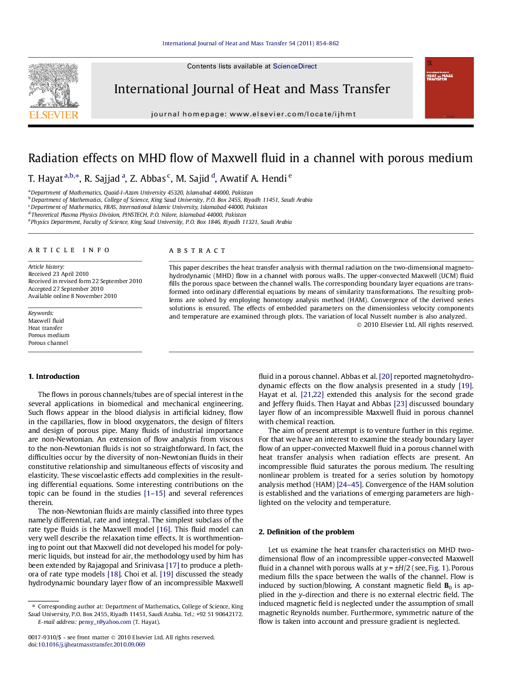 Radiation effects on MHD flow of Maxwell fluid in a channel with porous medium