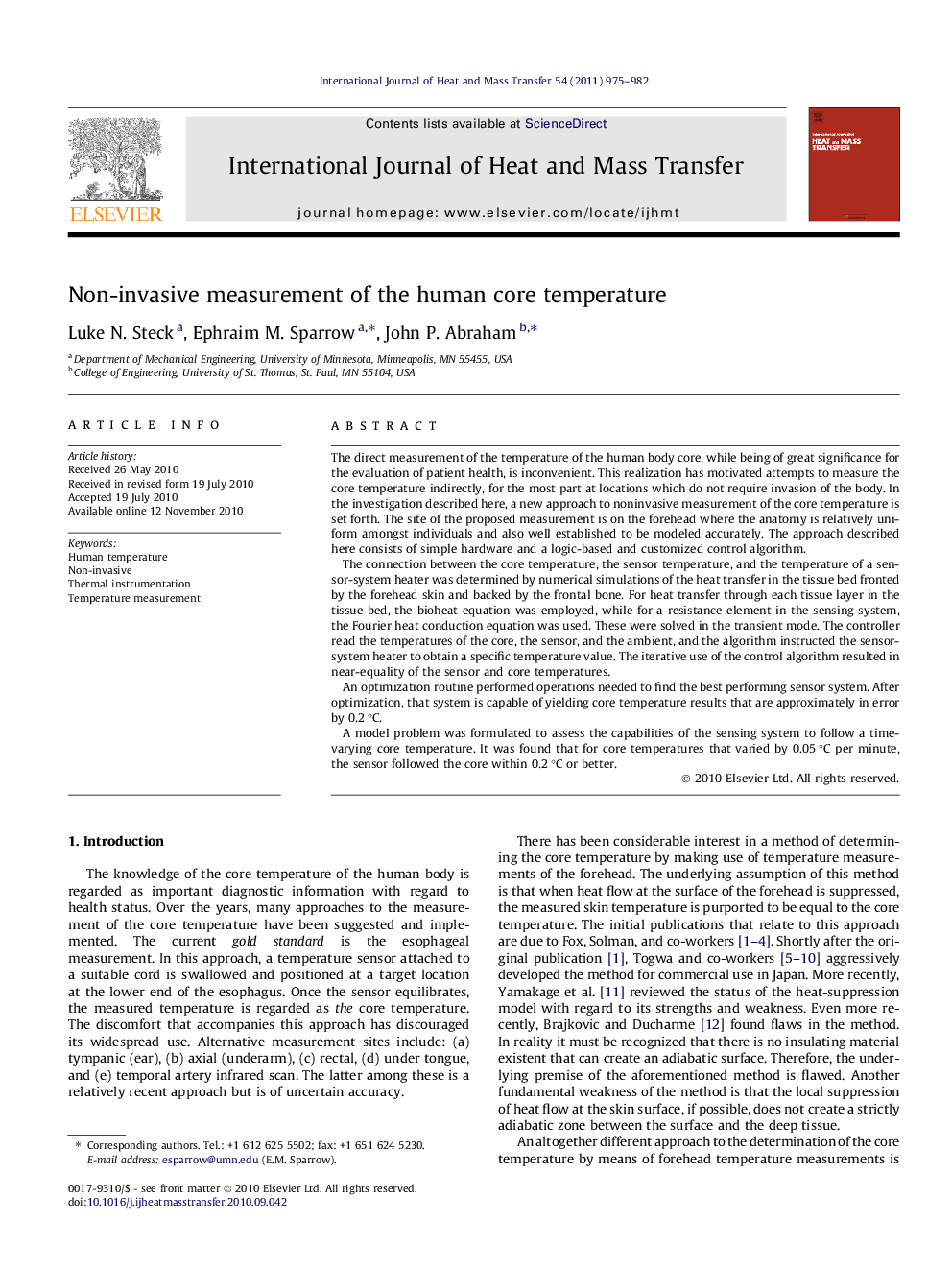 Non-invasive measurement of the human core temperature