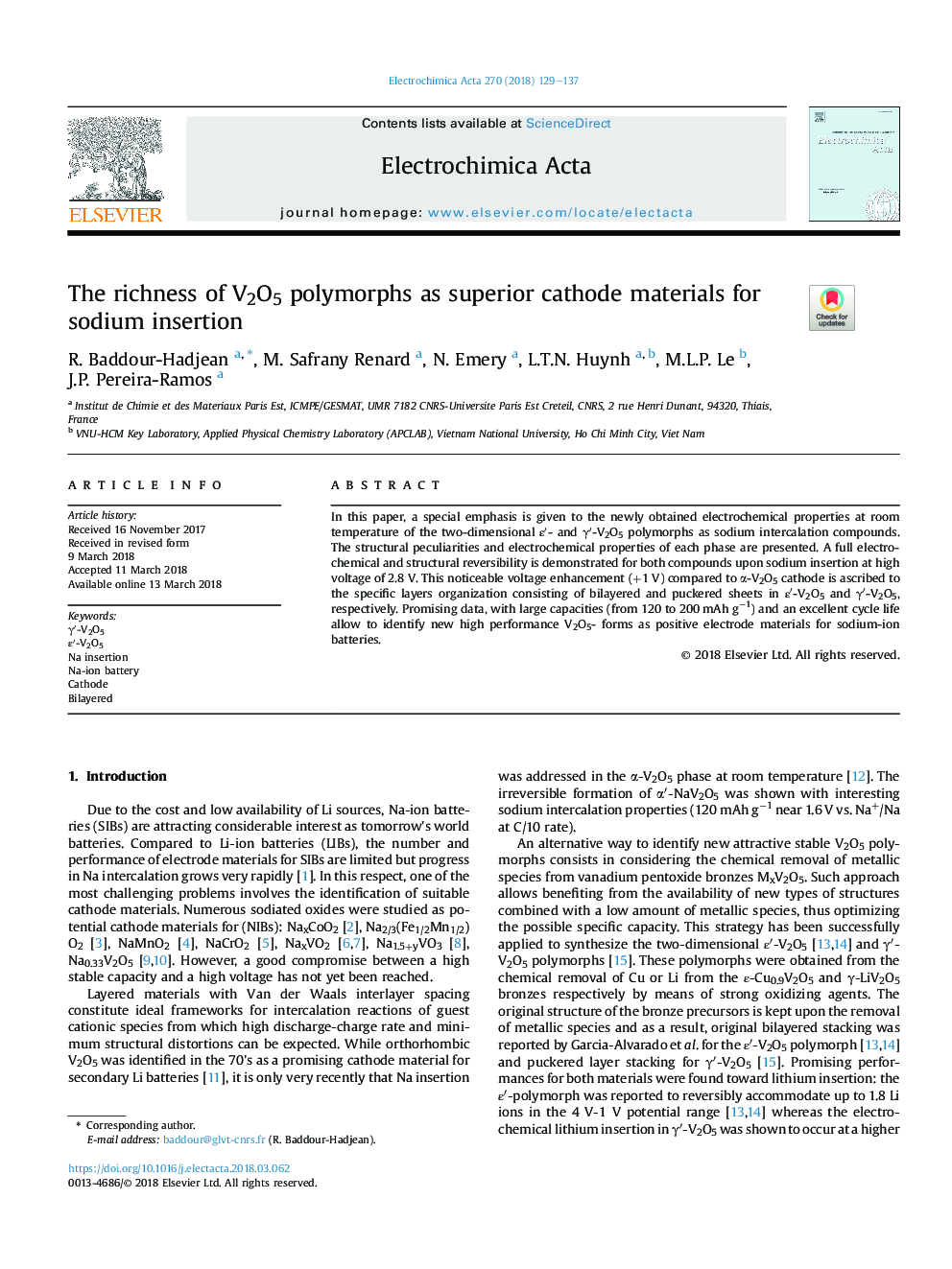 عکس صفحه اول مقاله: The richness of V2O5 polymorphs as superior cathode materials for sodium insertion The richness of V2O5 polymorphs as superior cathode materials for sodium insertion