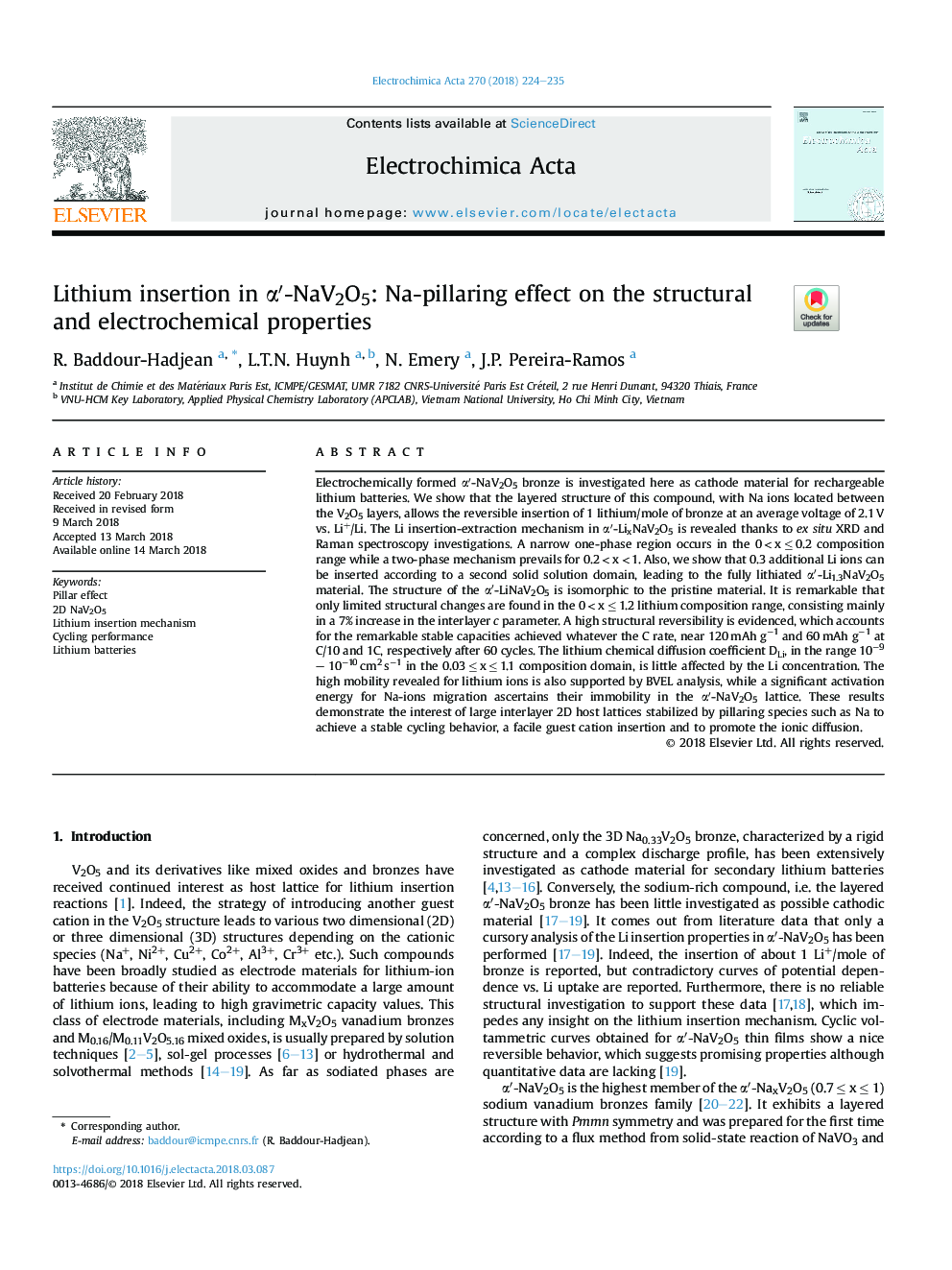 Lithium insertion in Î±â²-NaV2O5: Na-pillaring effect on the structural and electrochemical properties