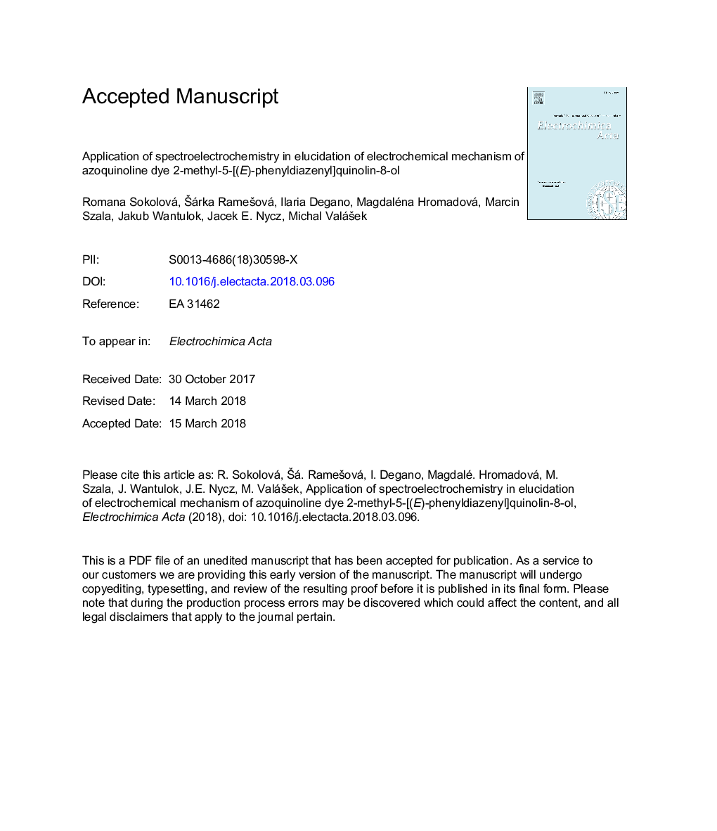 Application of spectroelectrochemistry in elucidation of electrochemical mechanism of azoquinoline dye 2-methyl-5-[(E)-phenyldiazenyl]quinolin-8-ol