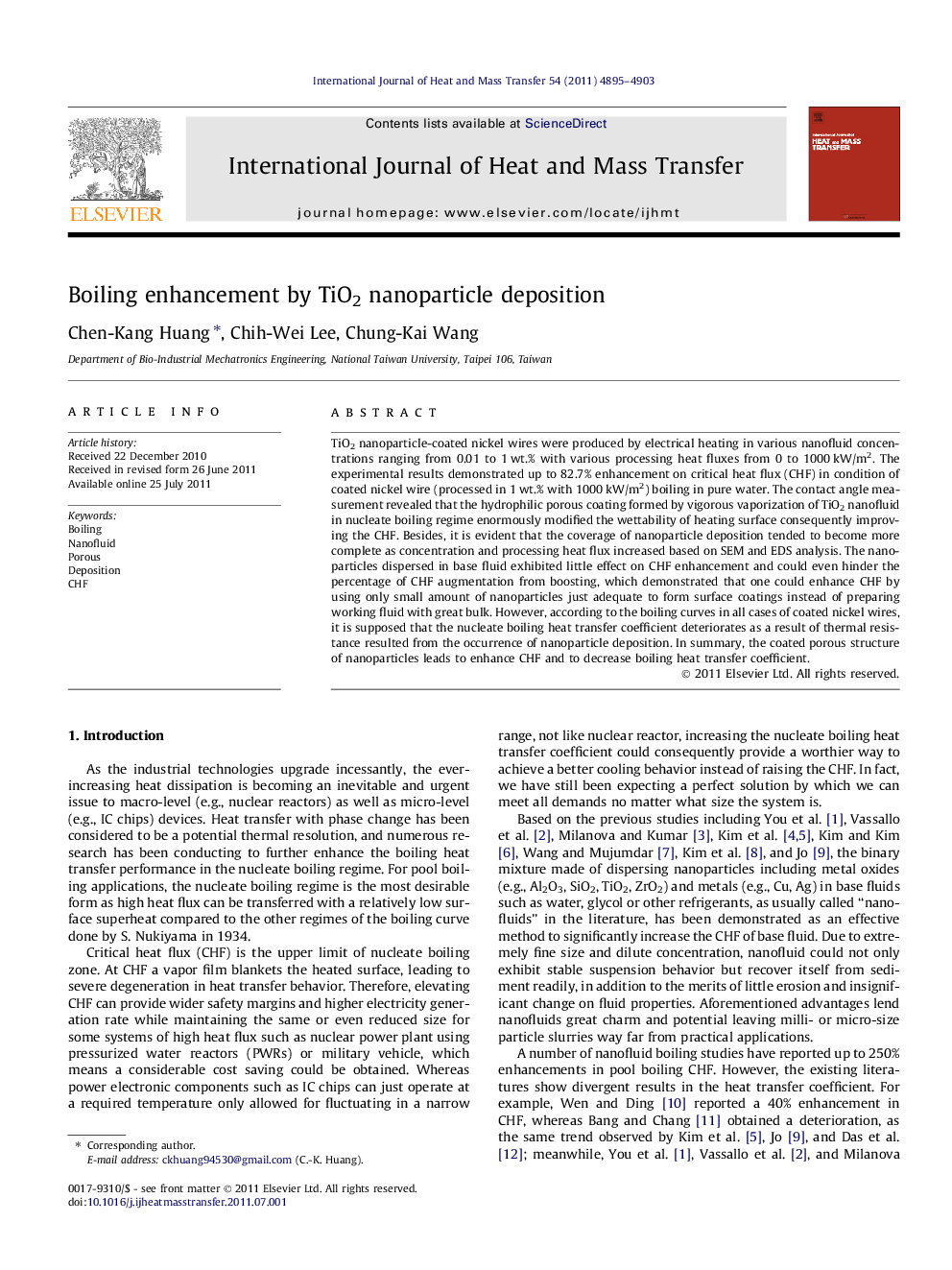 Boiling enhancement by TiO2 nanoparticle deposition