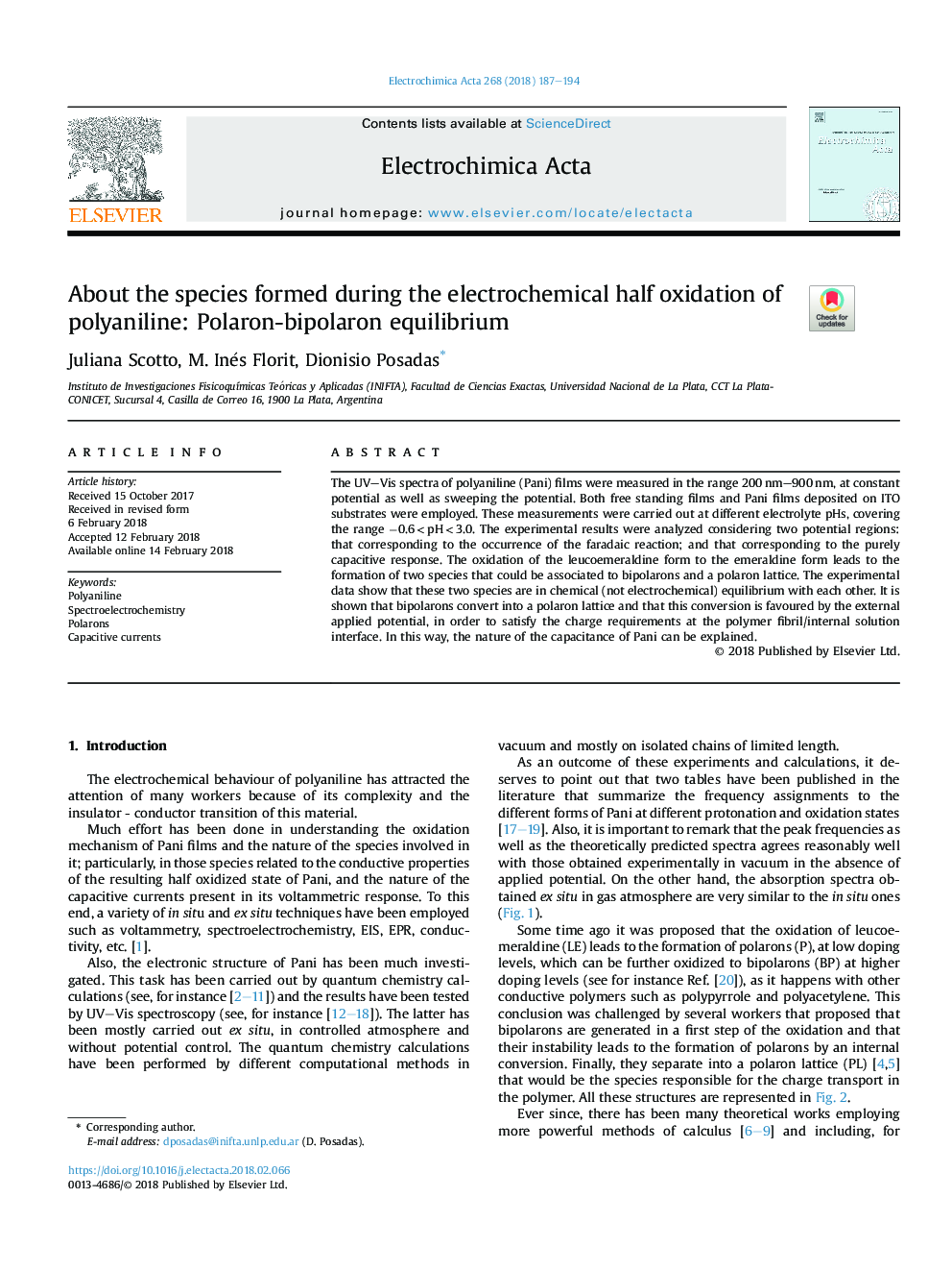 About the species formed during the electrochemical half oxidation of polyaniline: Polaron-bipolaron equilibrium