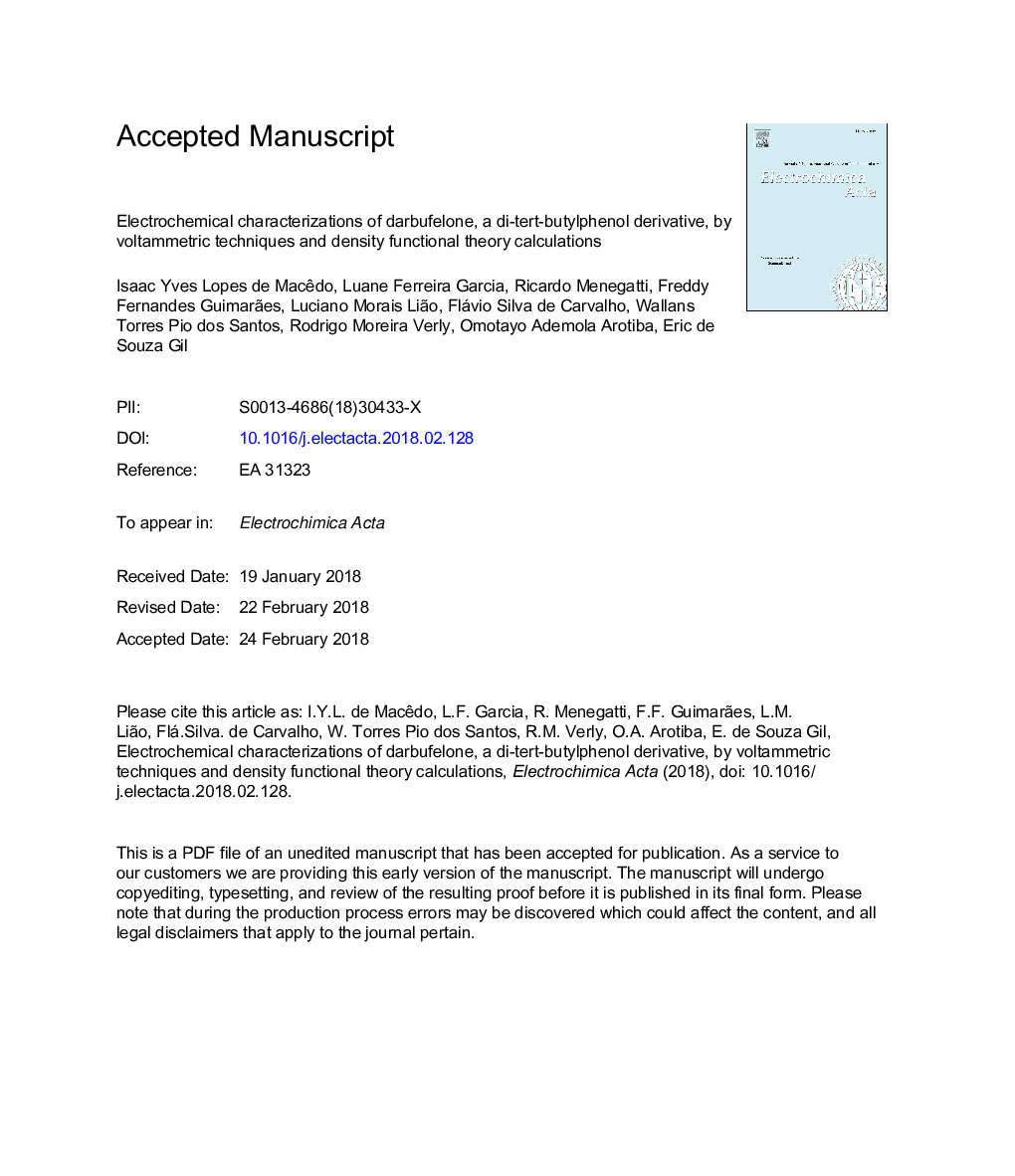 ویژگی های الکتروشیمیایی کاروتفلون، مشتق دیتریت بوتیل فنول، با استفاده از تکنیک های ولتاژ و محاسبات تئوری کاربردی تراکم 