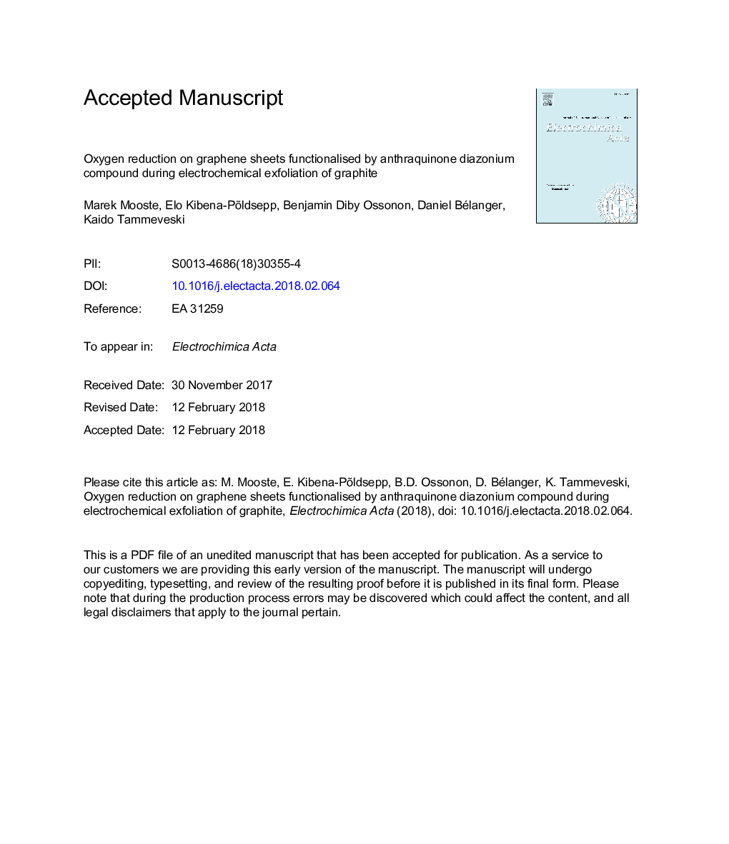 کاهش اکسیژن در ورق های گرافن که توسط ترکیب آنتاهارینون دیازونیم فعال می شود در طی لایه برداری الکتروشیمیایی گرافیت 