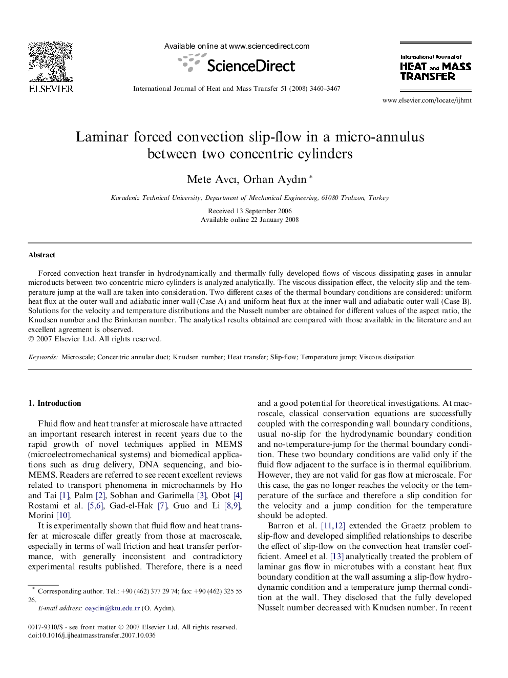 Laminar forced convection slip-flow in a micro-annulus between two concentric cylinders