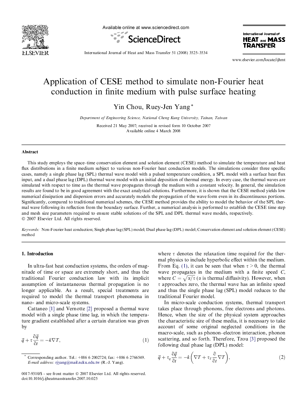 Application of CESE method to simulate non-Fourier heat conduction in finite medium with pulse surface heating