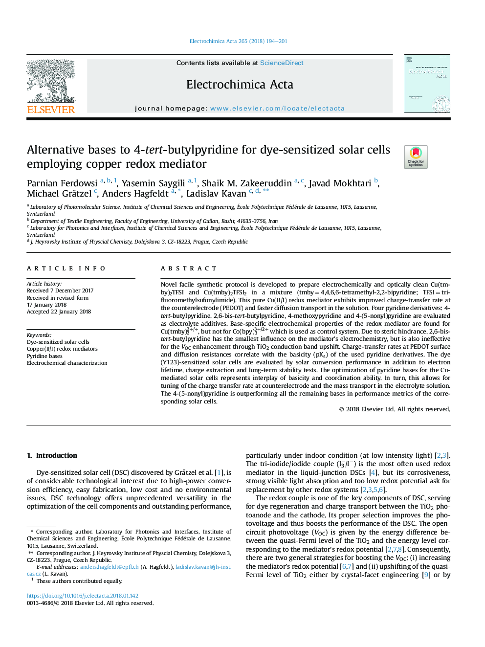 Alternative bases to 4-tert-butylpyridine for dye-sensitized solar cells employing copper redox mediator