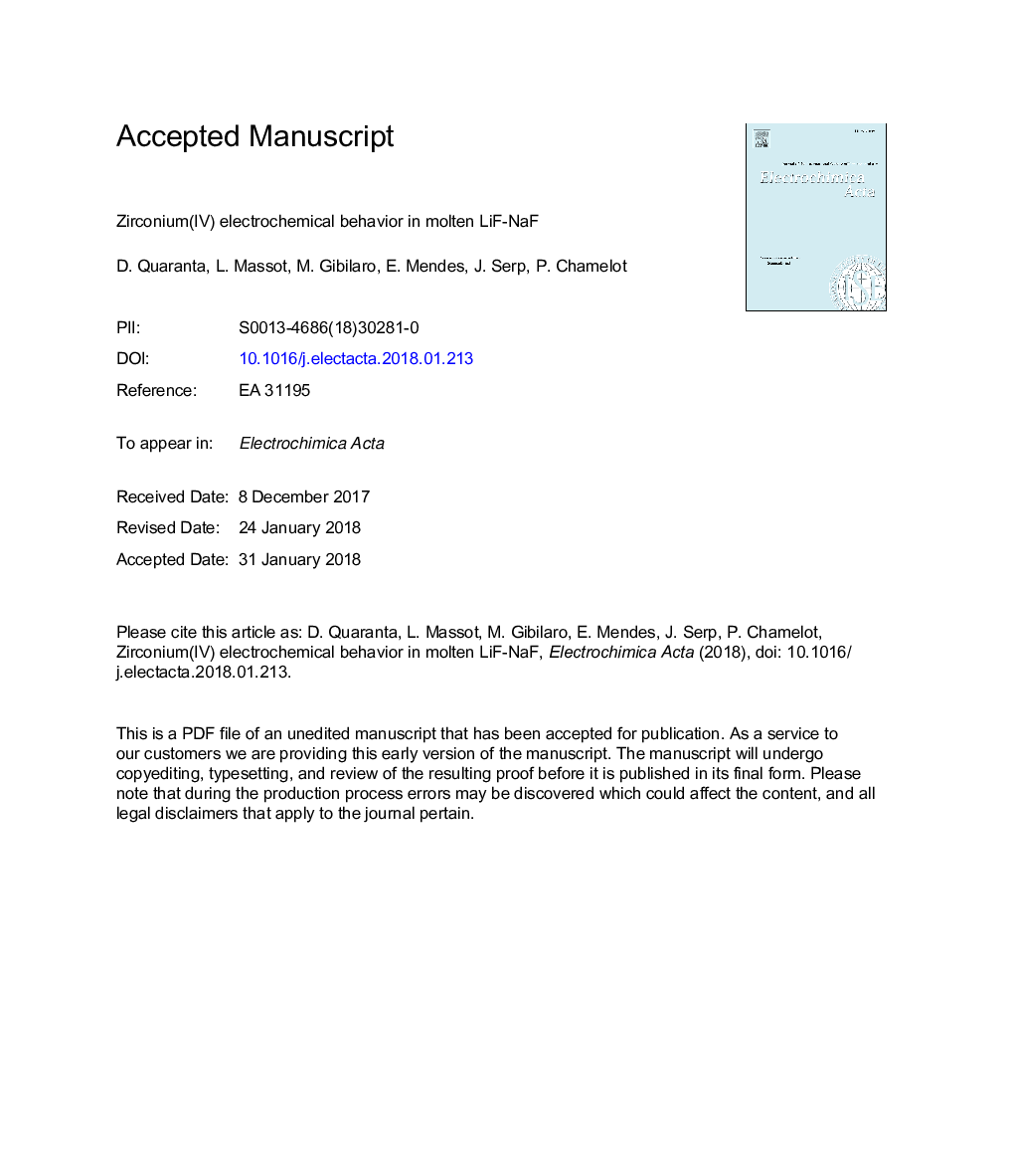 Zirconium(IV) electrochemical behavior in molten LiF-NaF
