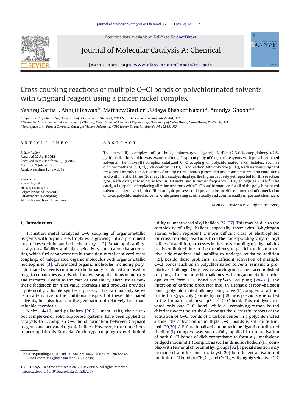 Cross coupling reactions of multiple CCl bonds of polychlorinated solvents with Grignard reagent using a pincer nickel complex