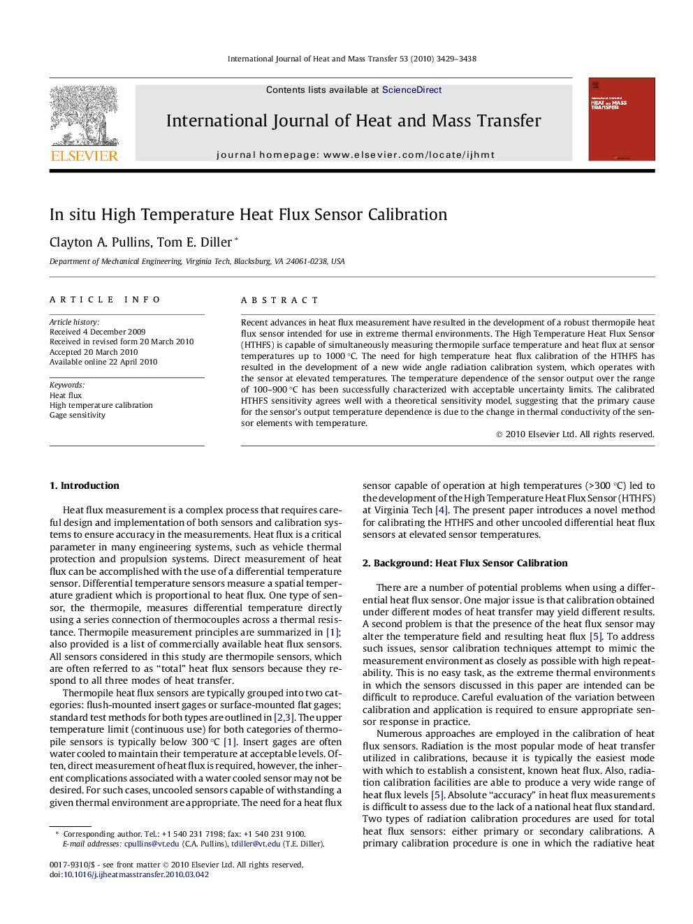 In situ High Temperature Heat Flux Sensor Calibration