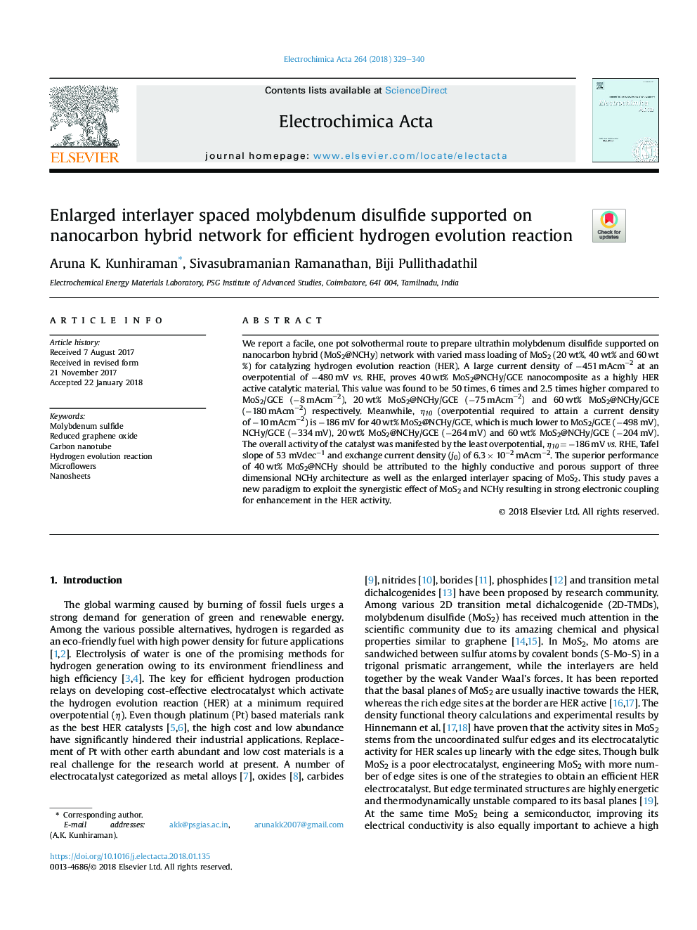 Enlarged interlayer spaced molybdenum disulfide supported on nanocarbon hybrid network for efficient hydrogen evolution reaction