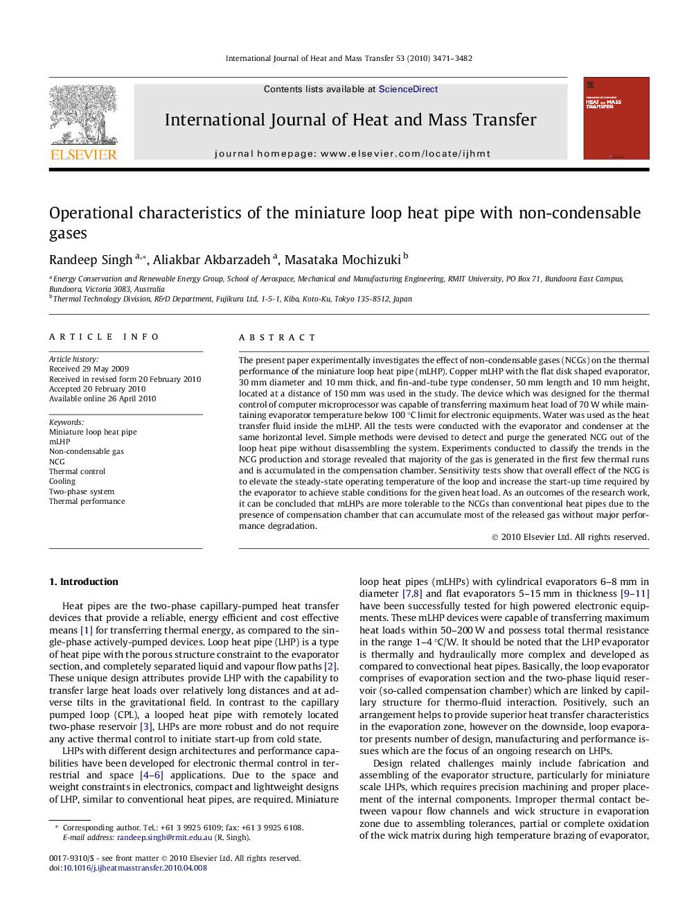 Operational characteristics of the miniature loop heat pipe with non-condensable gases