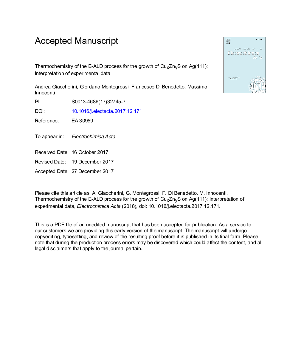 Thermochemistry of the E-ALD process for the growth of CuxZnyS on Ag(111): Interpretation of experimental data