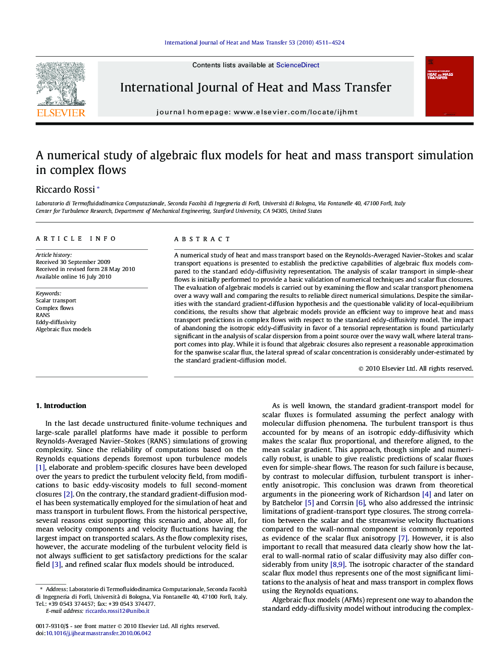 A numerical study of algebraic flux models for heat and mass transport simulation in complex flows