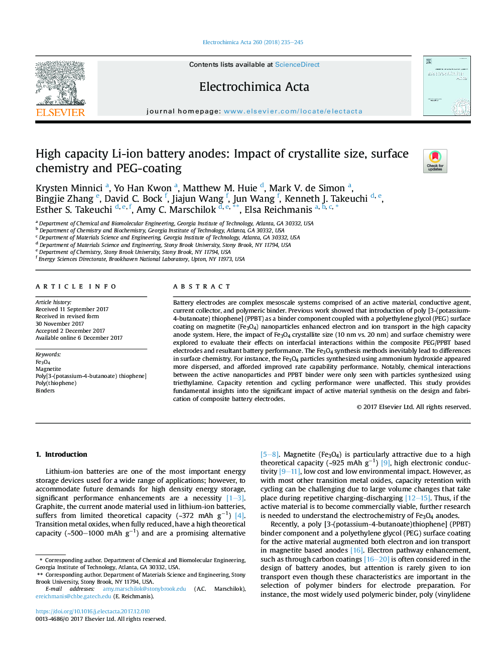 High capacity Li-ion battery anodes: Impact of crystallite size, surface chemistry and PEG-coating