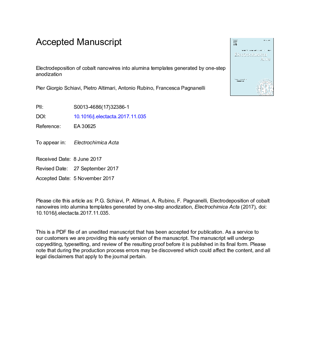 الکترواستفاده از نانوسیم های کبالت به المینیوم های تولید شده توسط آنودایز یک مرحله ای 