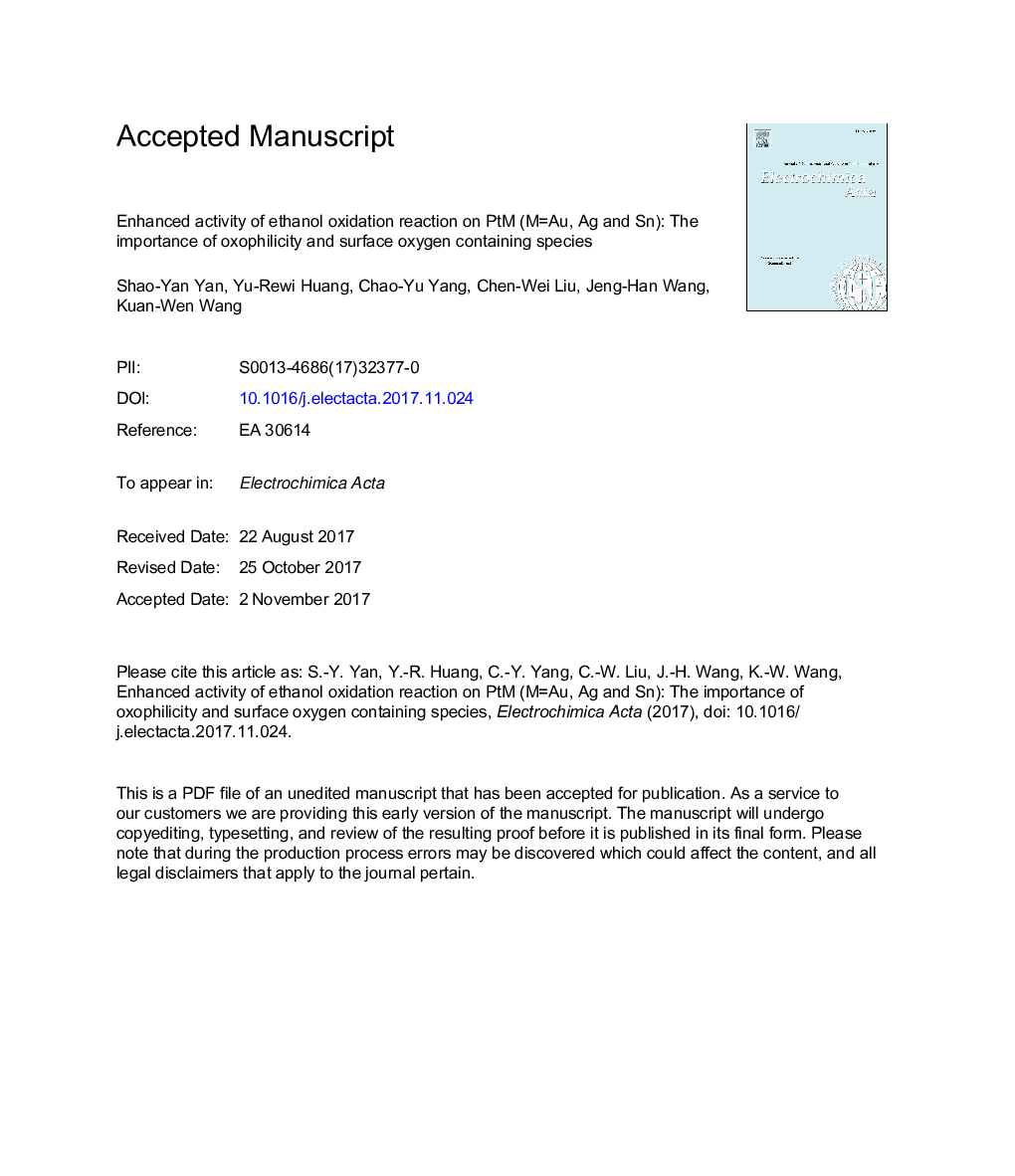 Enhanced activity of ethanol oxidation reaction on PtM (M=Au, Ag and Sn): The importance of oxophilicity and surface oxygen containing species