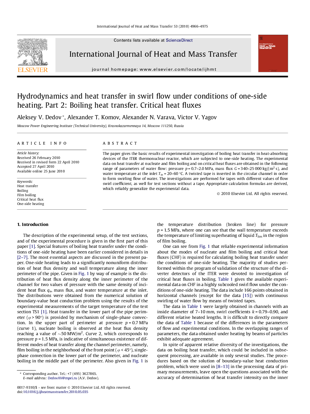 Hydrodynamics and heat transfer in swirl flow under conditions of one-side heating. Part 2: Boiling heat transfer. Critical heat fluxes