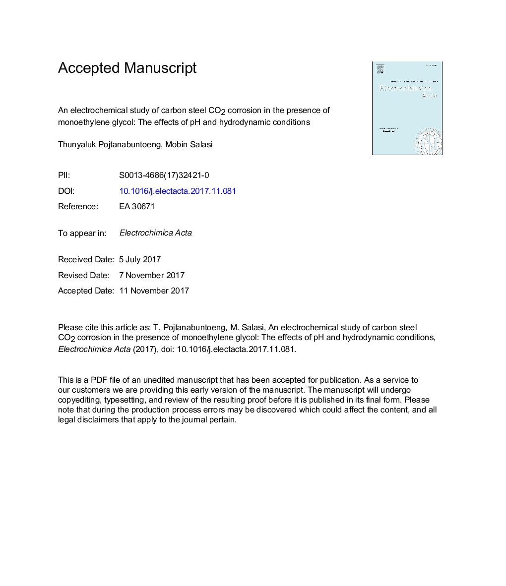 An electrochemical study of carbon steel CO2 corrosion in the presence of monoethylene glycol: The effects of pH and hydrodynamic conditions