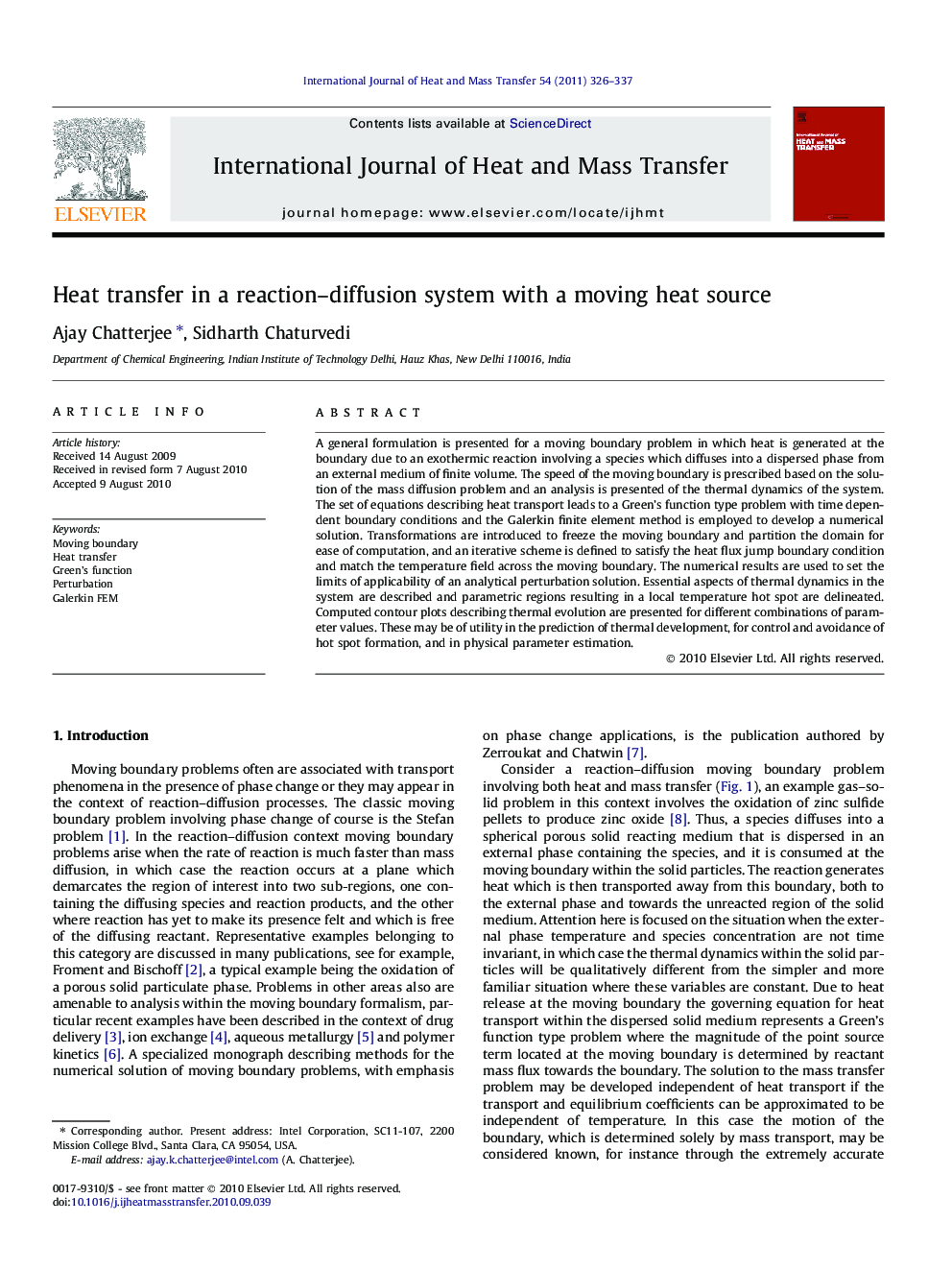 Heat transfer in a reaction–diffusion system with a moving heat source