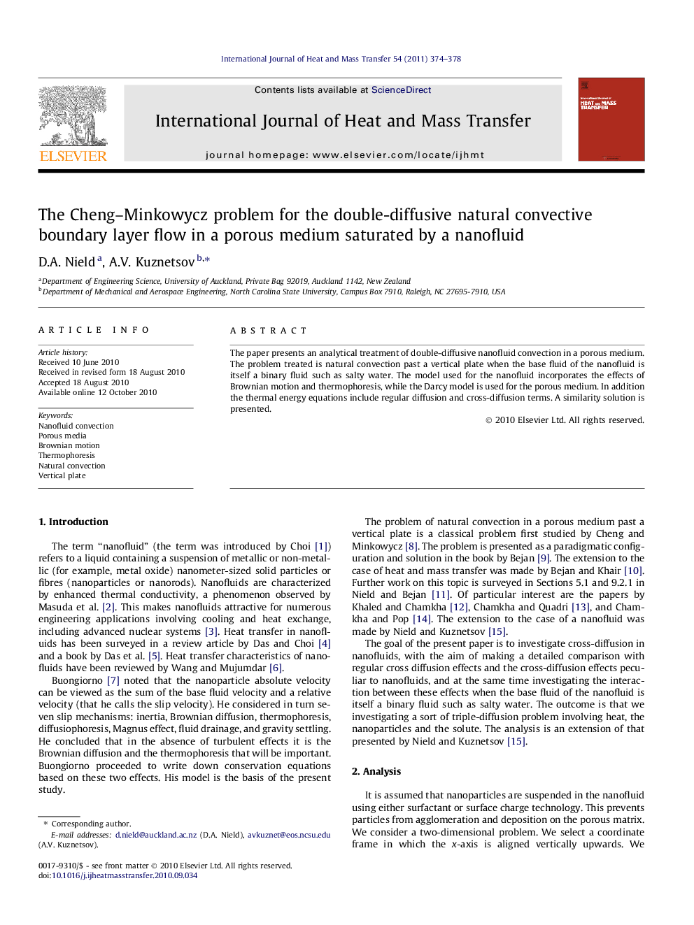 The Cheng–Minkowycz problem for the double-diffusive natural convective boundary layer flow in a porous medium saturated by a nanofluid