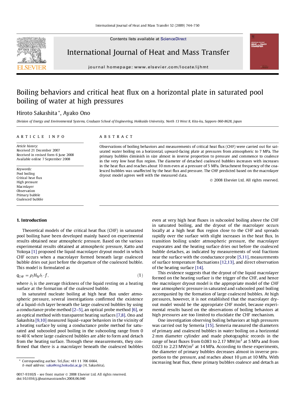 Boiling behaviors and critical heat flux on a horizontal plate in saturated pool boiling of water at high pressures