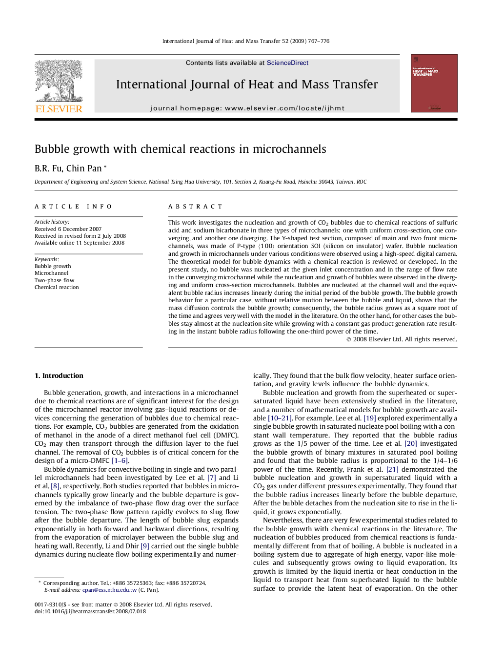 Bubble growth with chemical reactions in microchannels