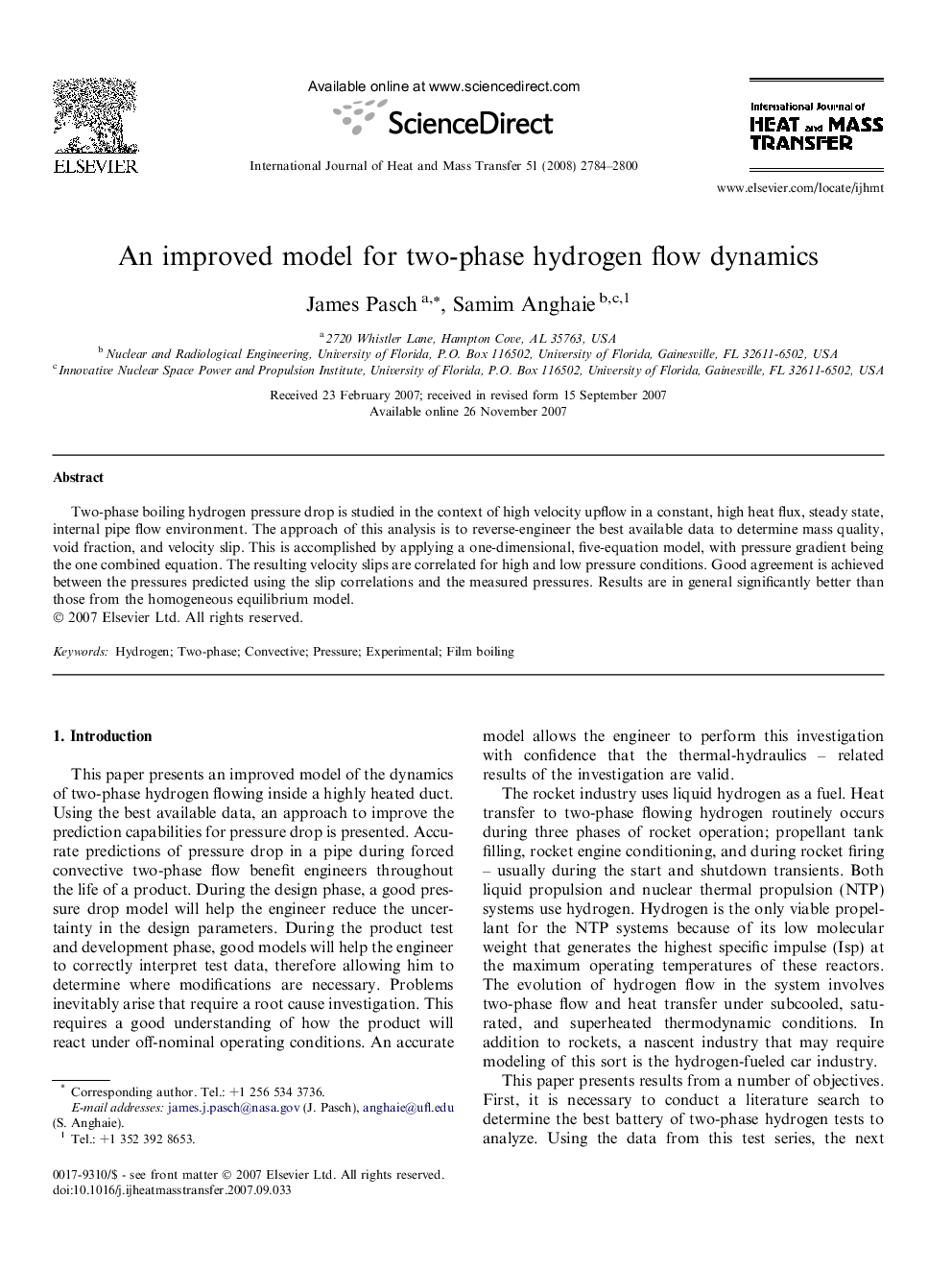 An improved model for two-phase hydrogen flow dynamics