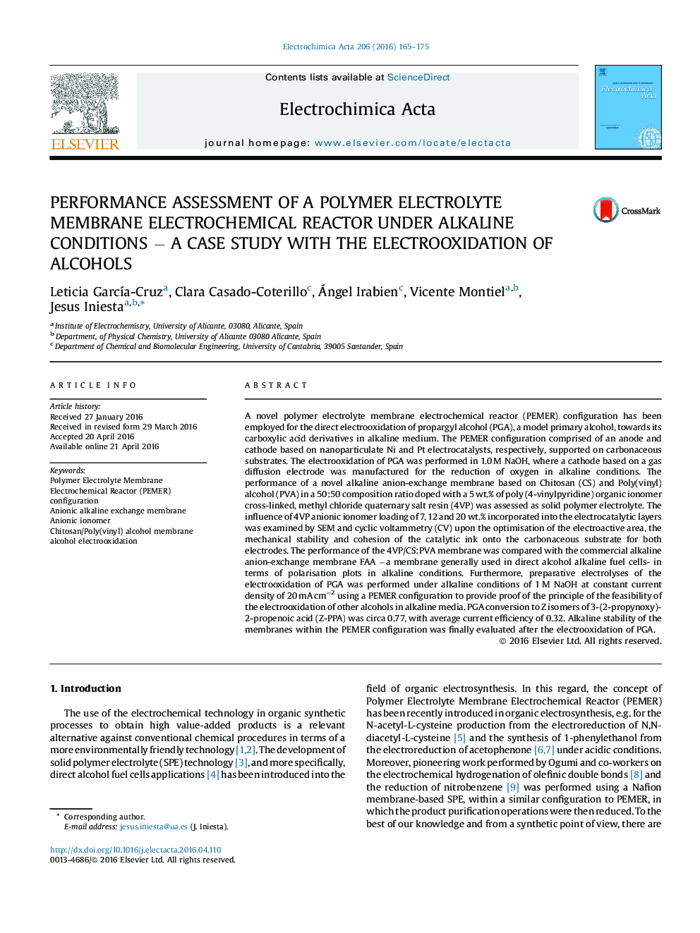 PERFORMANCE ASSESSMENT OF A POLYMER ELECTROLYTE MEMBRANE ELECTROCHEMICAL REACTOR UNDER ALKALINE CONDITIONS â A CASE STUDY WITH THE ELECTROOXIDATION OF ALCOHOLS