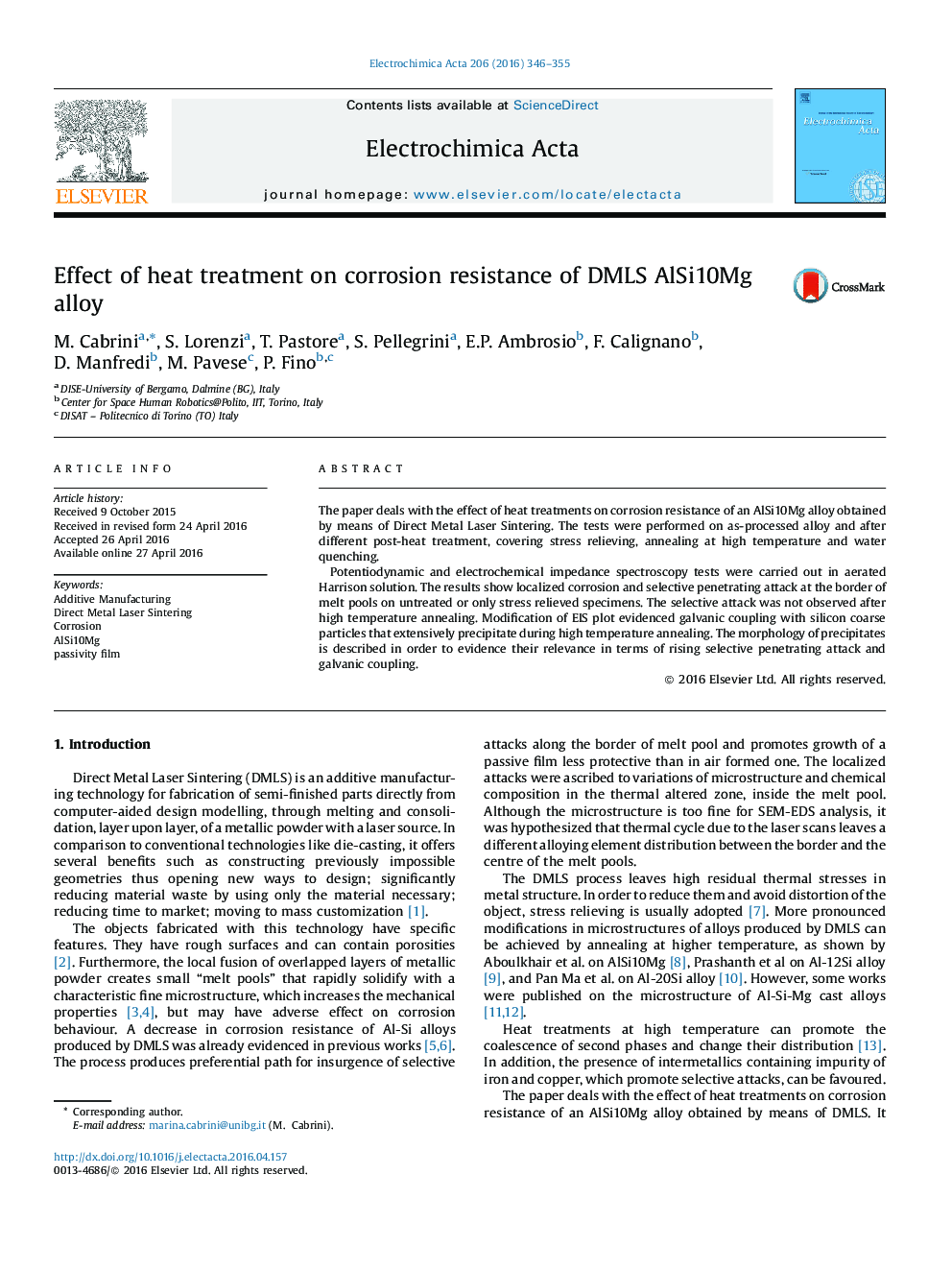 Effect of heat treatment on corrosion resistance of DMLS AlSi10Mg alloy