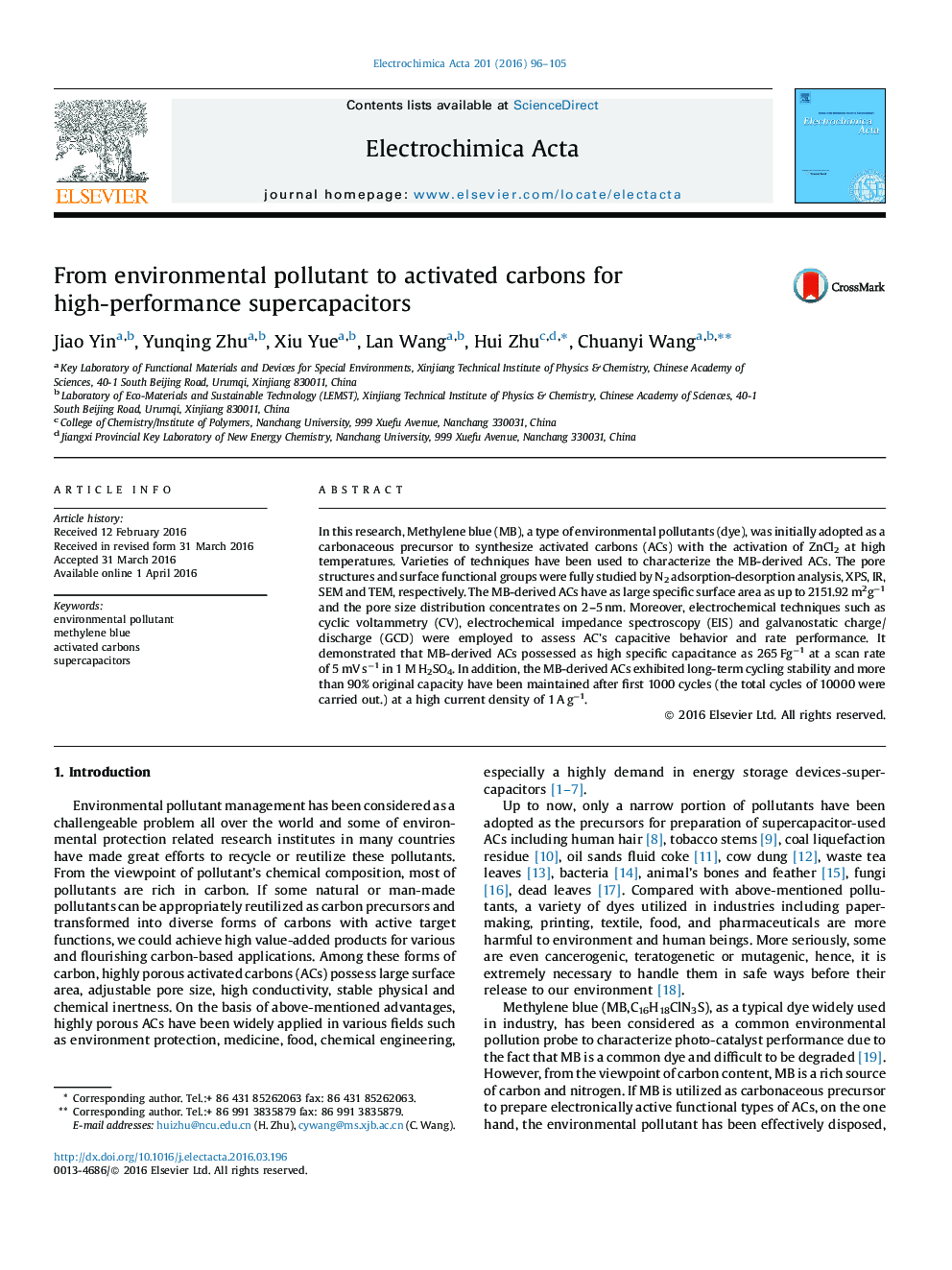 From environmental pollutant to activated carbons for high-performance supercapacitors