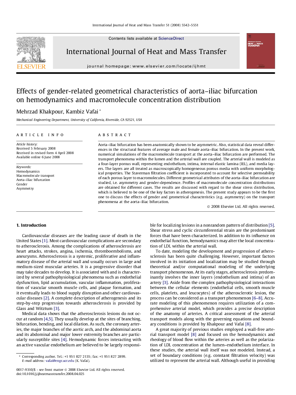 Effects of gender-related geometrical characteristics of aorta–iliac bifurcation on hemodynamics and macromolecule concentration distribution