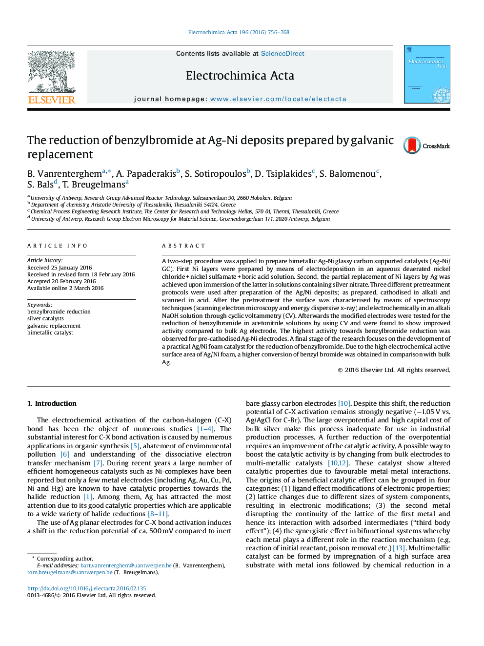 The reduction of benzylbromide at Ag-Ni deposits prepared by galvanic replacement