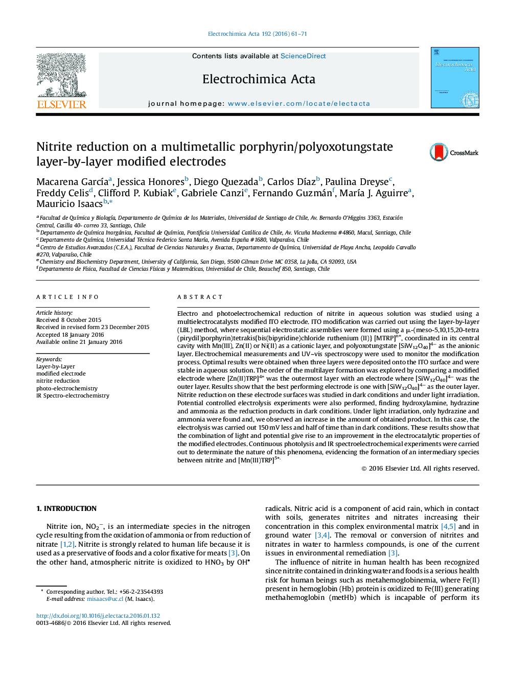 Nitrite reduction on a multimetallic porphyrin/polyoxotungstate layer-by-layer modified electrodes