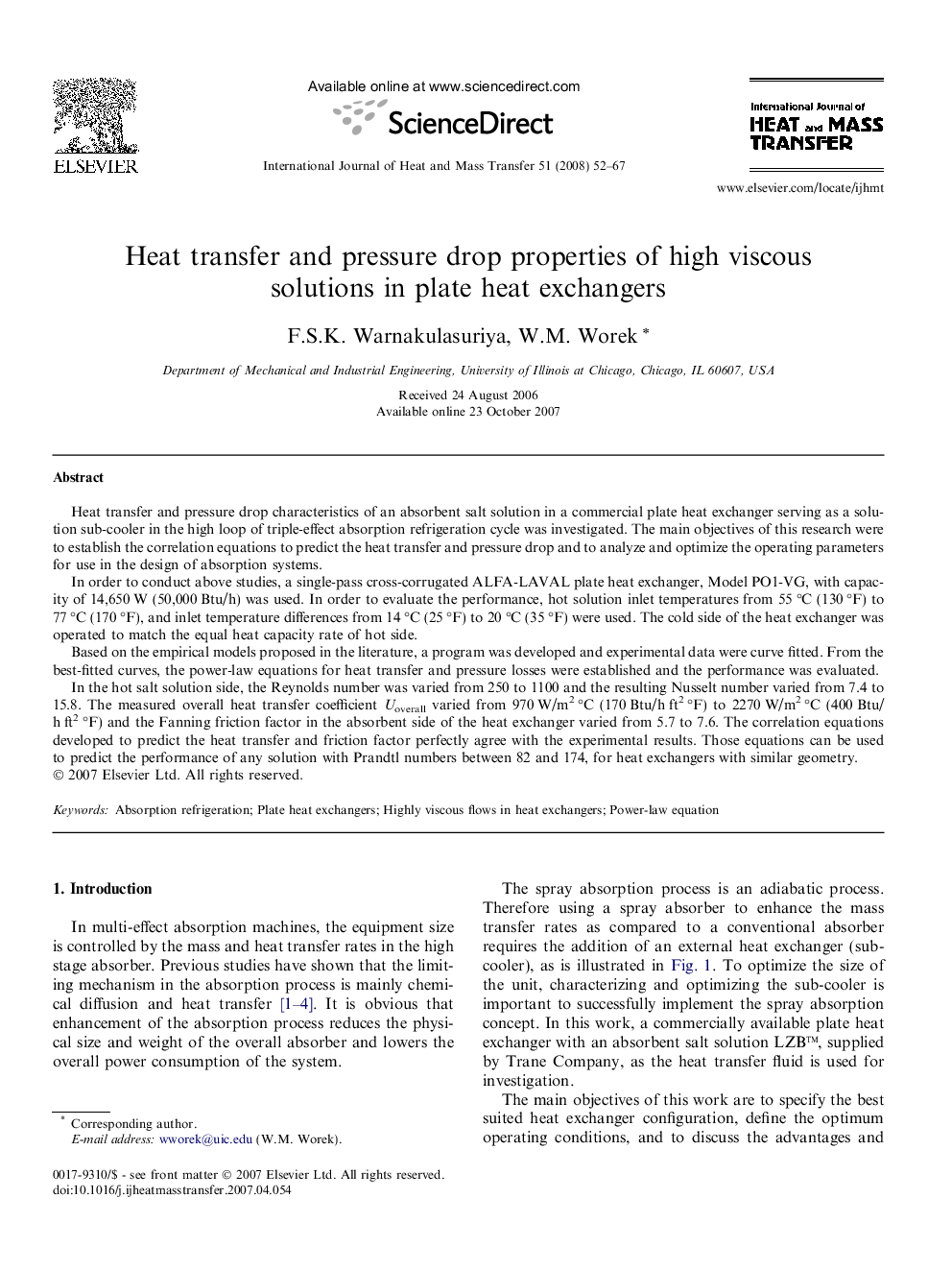 Heat transfer and pressure drop properties of high viscous solutions in plate heat exchangers