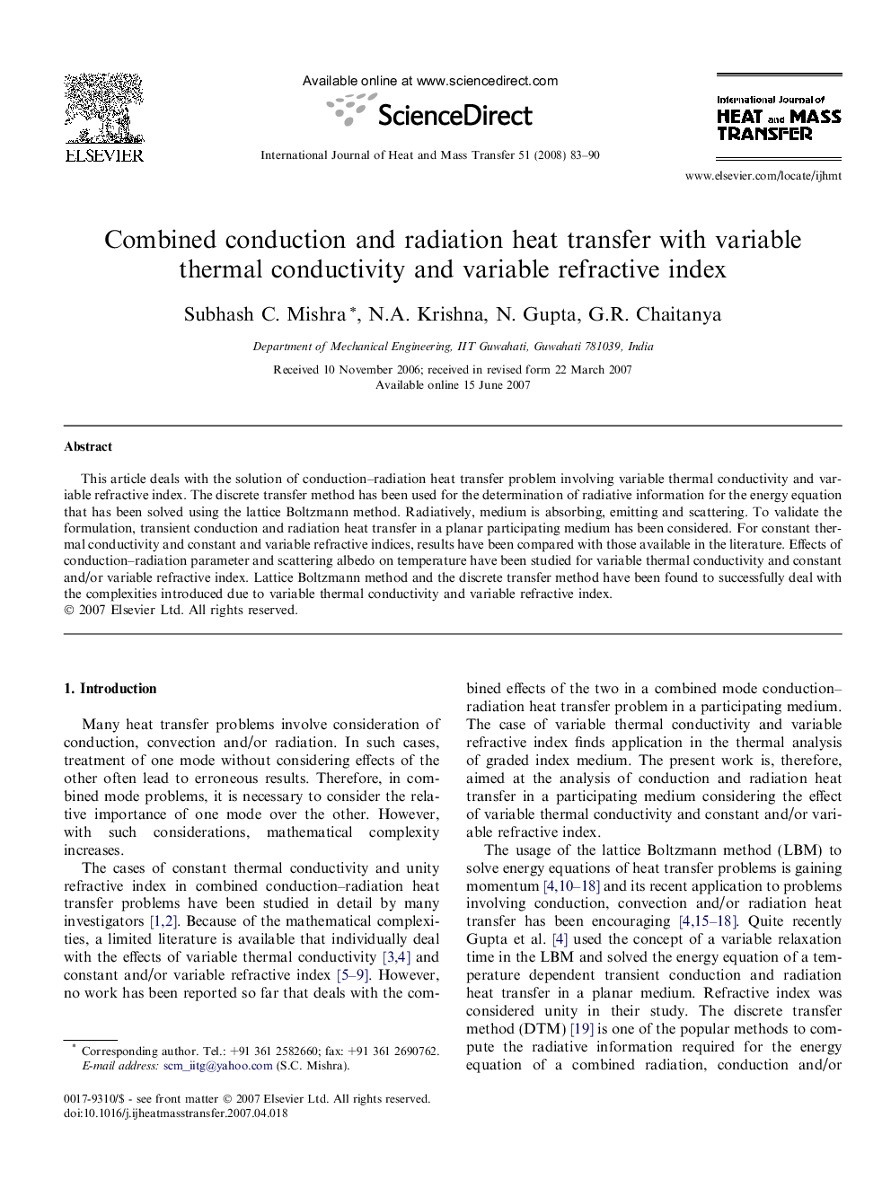 Combined conduction and radiation heat transfer with variable thermal conductivity and variable refractive index