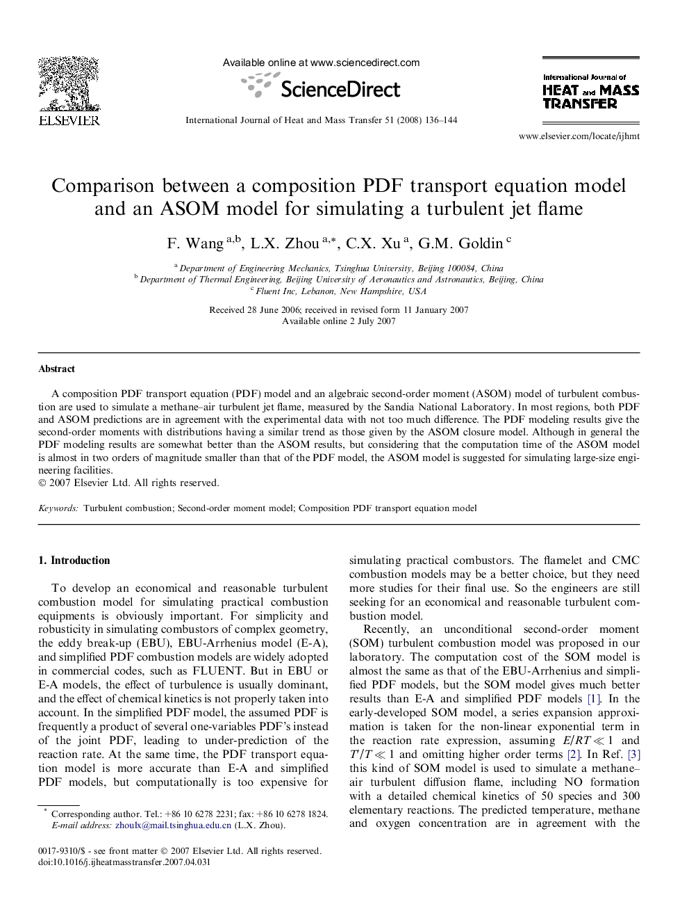 Comparison between a composition PDF transport equation model and an ASOM model for simulating a turbulent jet flame