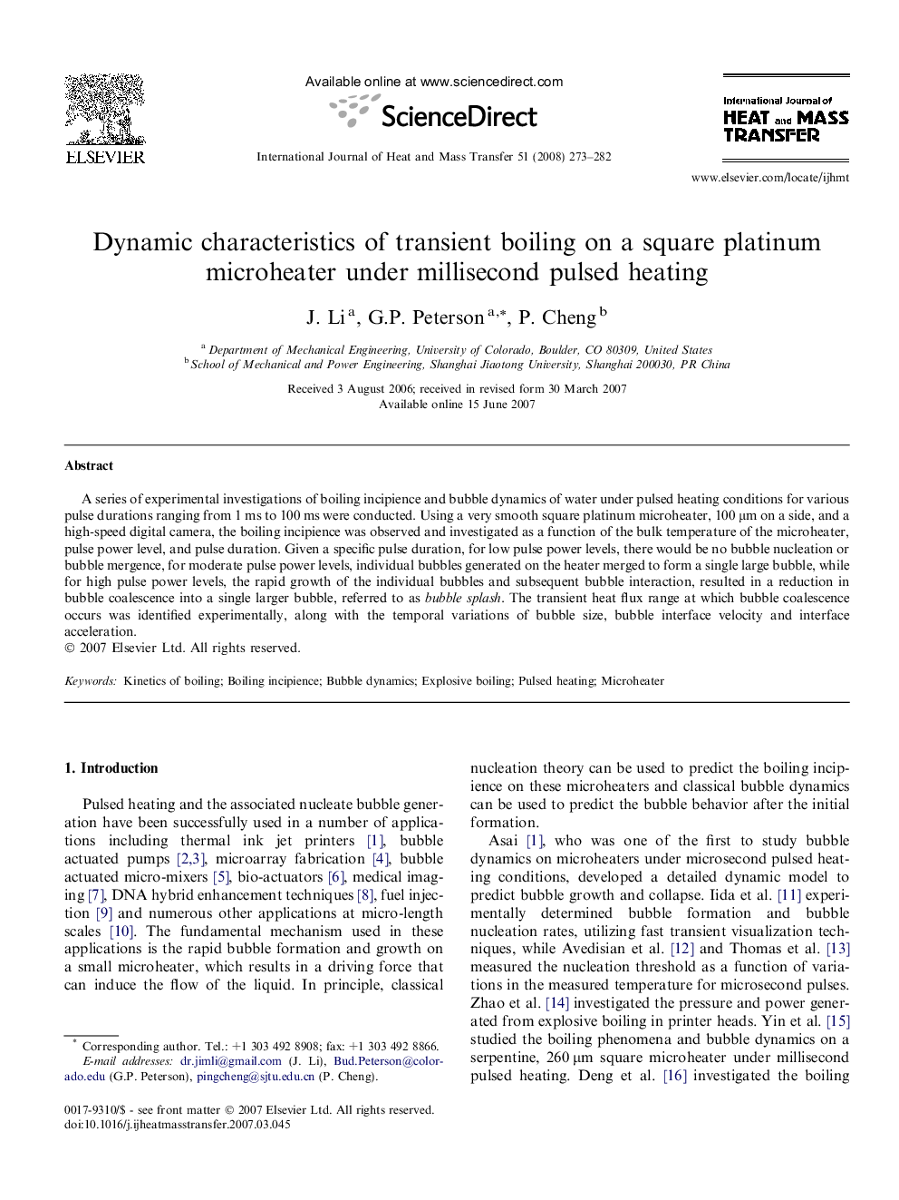 Dynamic characteristics of transient boiling on a square platinum microheater under millisecond pulsed heating