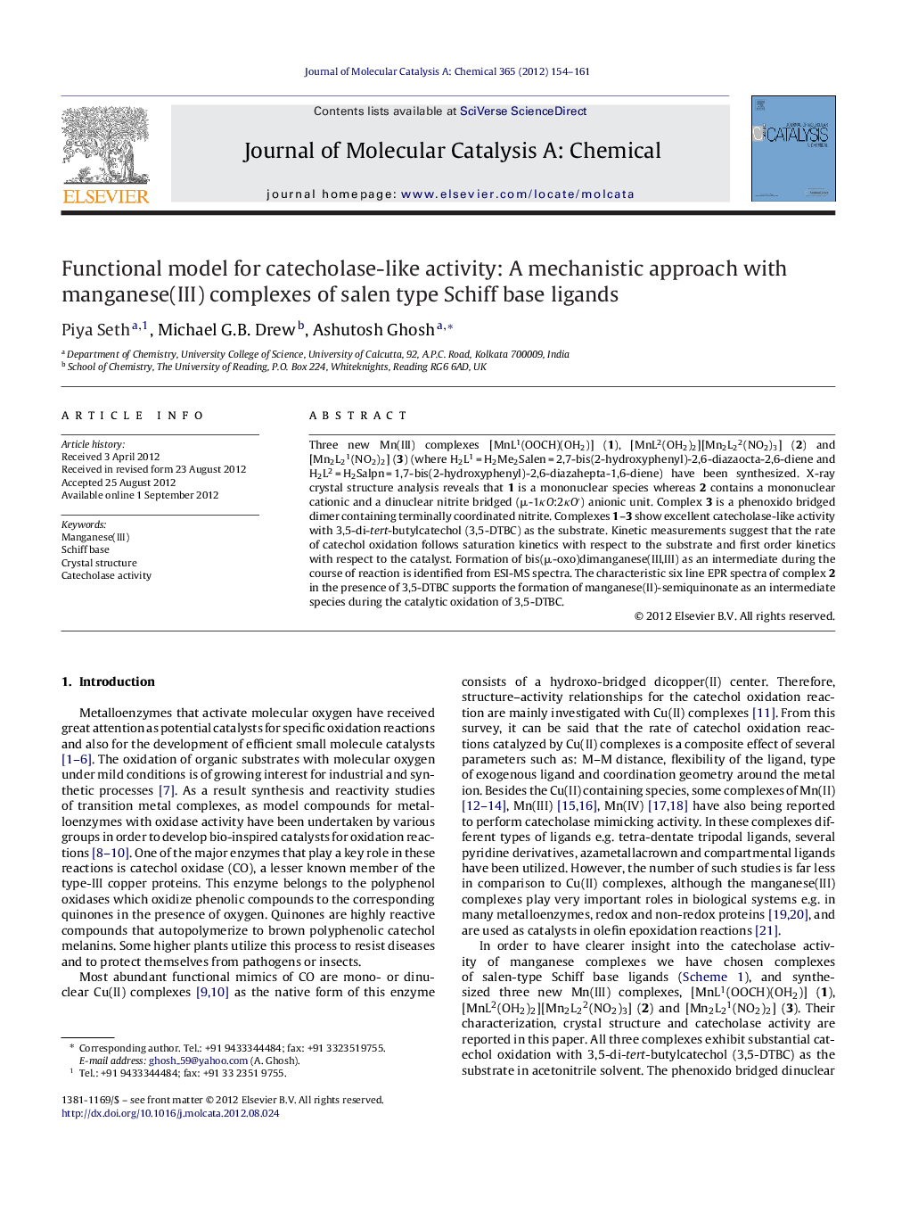 Functional model for catecholase-like activity: A mechanistic approach with manganese(III) complexes of salen type Schiff base ligands