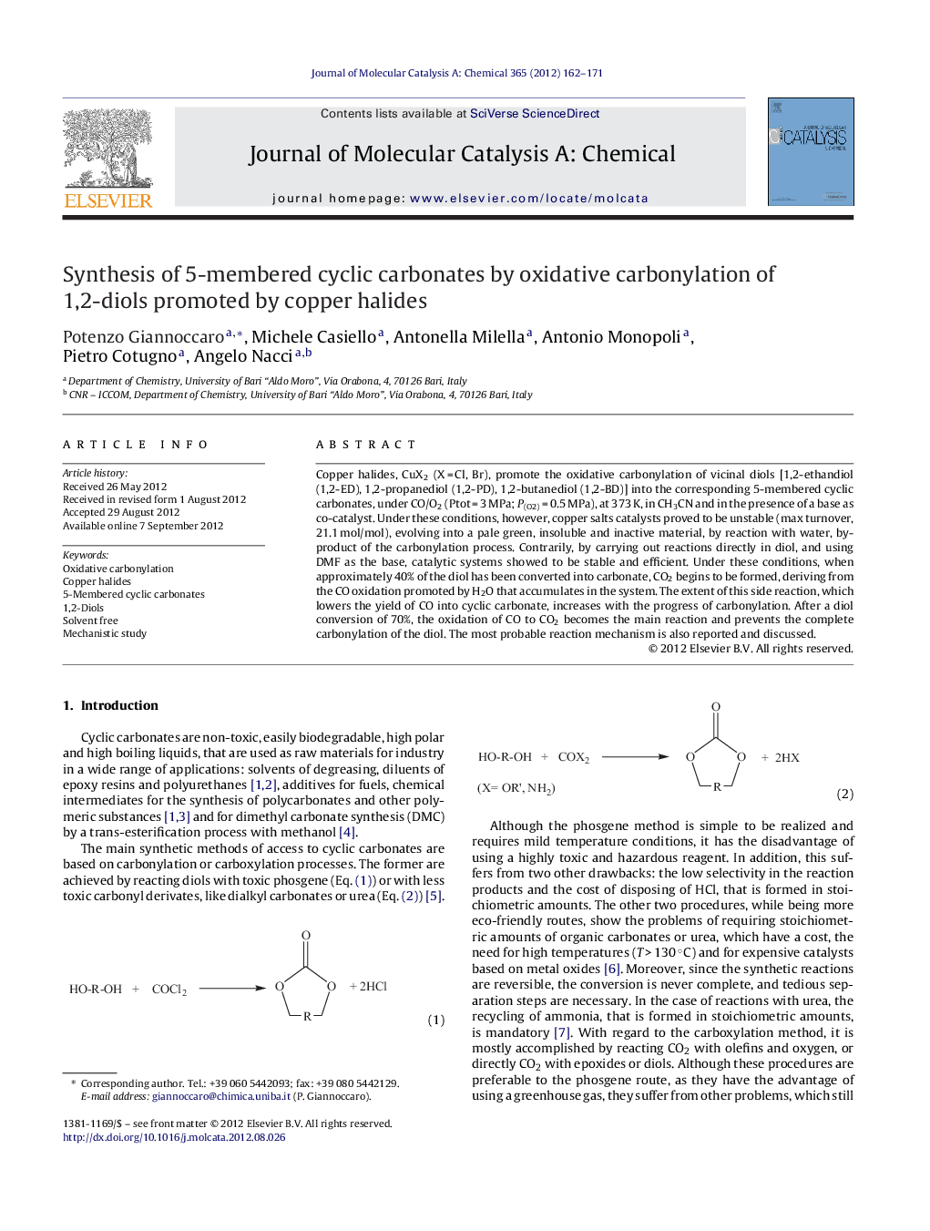 Synthesis of 5-membered cyclic carbonates by oxidative carbonylation of 1,2-diols promoted by copper halides